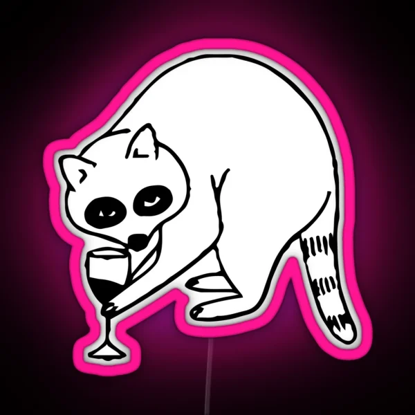Cute Raccoon With Wine RGB Neon Sign