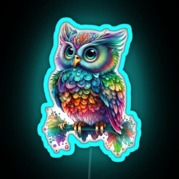 Cute Rainbow Hedwig Owl RGB Neon Sign