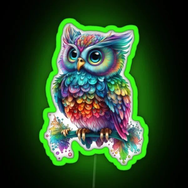 Cute Rainbow Hedwig Owl RGB Neon Sign