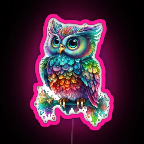 Cute Rainbow Hedwig Owl RGB Neon Sign
