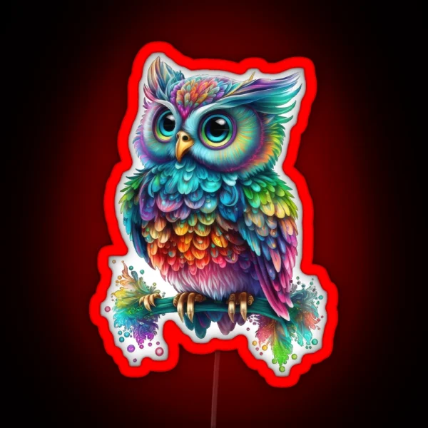 Cute Rainbow Hedwig Owl RGB Neon Sign