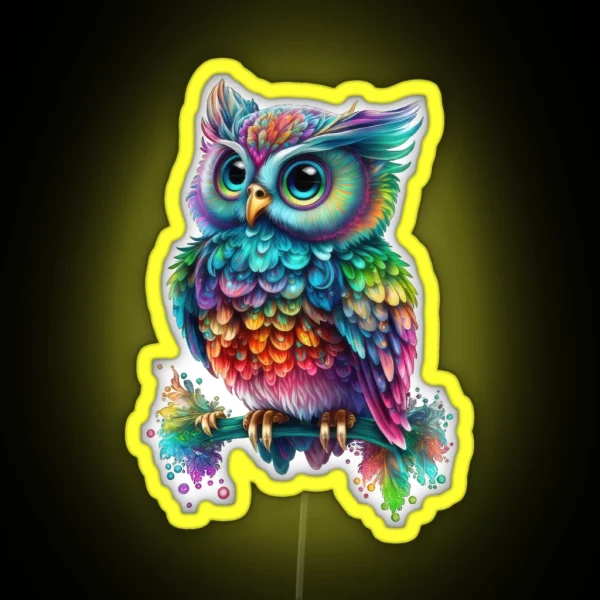 Cute Rainbow Hedwig Owl RGB Neon Sign