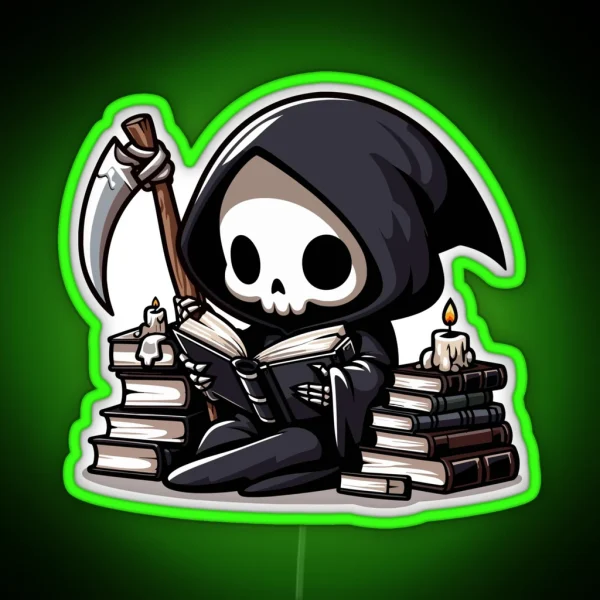 Cute Reaper Reading A Book RGB Neon Sign
