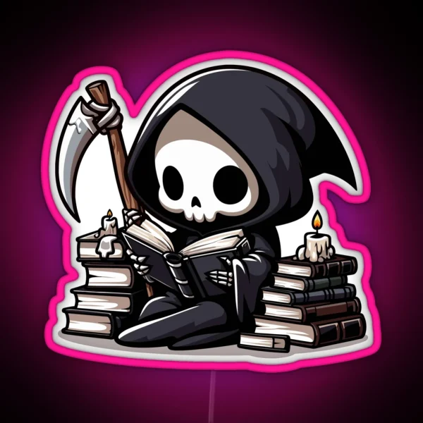 Cute Reaper Reading A Book RGB Neon Sign