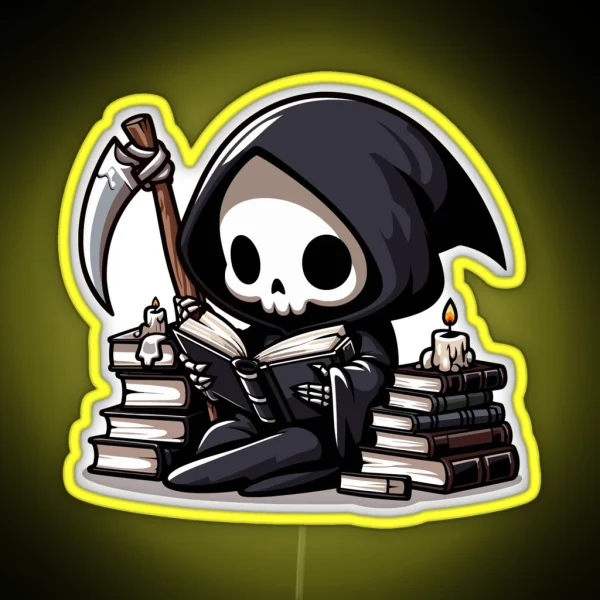 Cute Reaper Reading A Book RGB Neon Sign