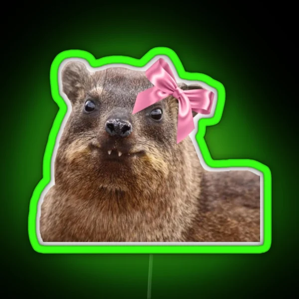 Cute Rock Hyrax Wearing Bow RGB Neon Sign