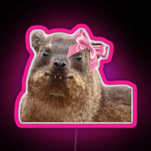 Cute Rock Hyrax Wearing Bow RGB Neon Sign