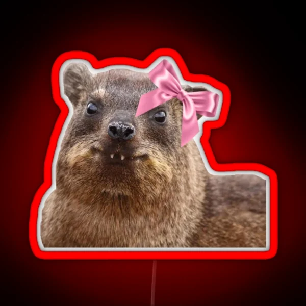 Cute Rock Hyrax Wearing Bow RGB Neon Sign