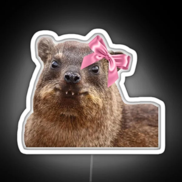 Cute Rock Hyrax Wearing Bow RGB Neon Sign