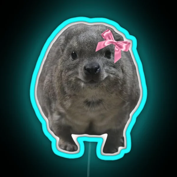 Cute Rock Hyrax Wearing Pink Ribbon Bow RGB Neon Sign