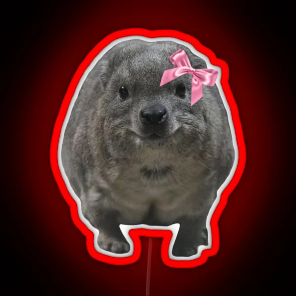 Cute Rock Hyrax Wearing Pink Ribbon Bow RGB Neon Sign