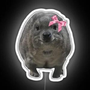 Cute Rock Hyrax Wearing Pink Ribbon Bow RGB Neon Sign