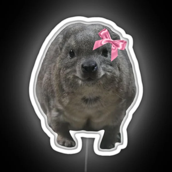 Cute Rock Hyrax Wearing Pink Ribbon Bow RGB Neon Sign