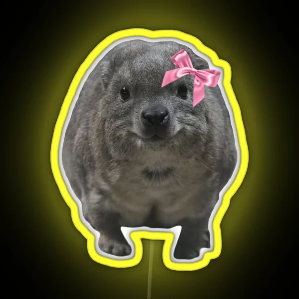 Cute Rock Hyrax Wearing Pink Ribbon Bow RGB Neon Sign