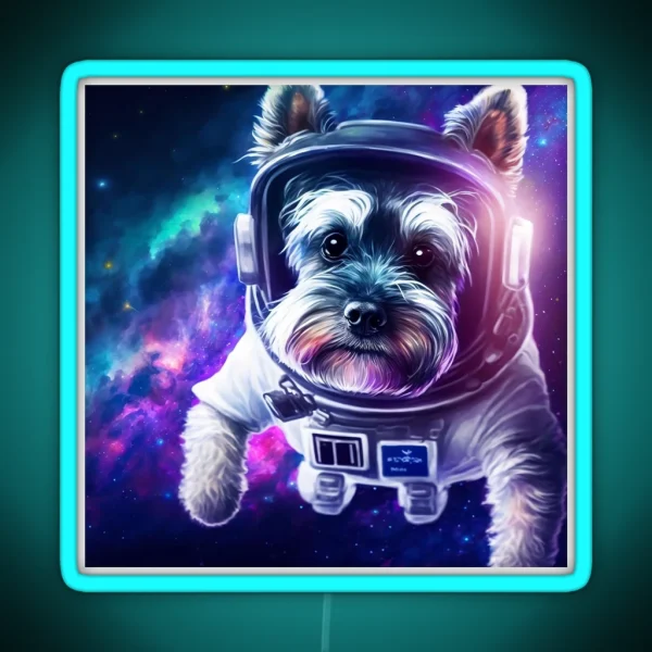 Cute Schnauzer Dog In A Colorful Space Digital Painting RGB Neon Sign