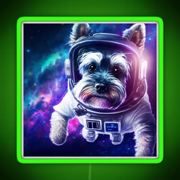 Cute Schnauzer Dog In A Colorful Space Digital Painting RGB Neon Sign
