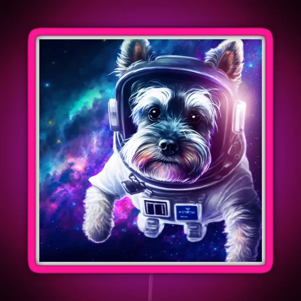 Cute Schnauzer Dog In A Colorful Space Digital Painting RGB Neon Sign