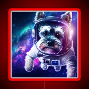 Cute Schnauzer Dog In A Colorful Space Digital Painting RGB Neon Sign