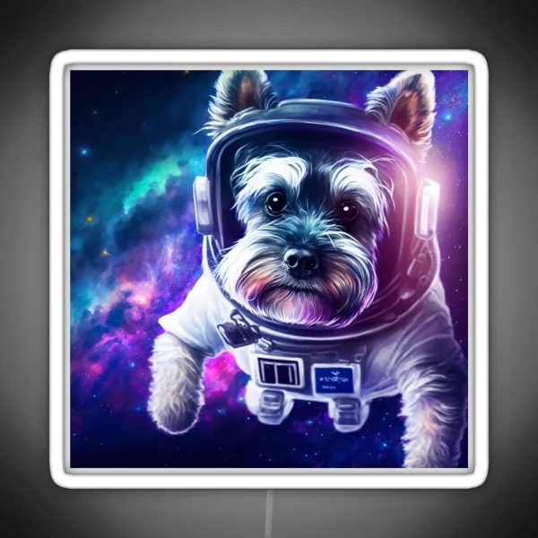 Cute Schnauzer Dog In A Colorful Space Digital Painting RGB Neon Sign