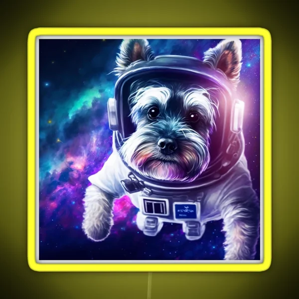 Cute Schnauzer Dog In A Colorful Space Digital Painting RGB Neon Sign
