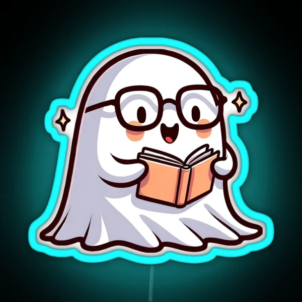 Cute Sheet Ghost Reading A Book RGB Neon Sign