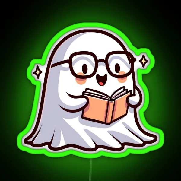 Cute Sheet Ghost Reading A Book RGB Neon Sign