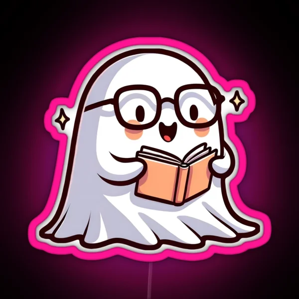 Cute Sheet Ghost Reading A Book RGB Neon Sign