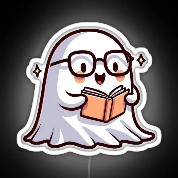 Cute Sheet Ghost Reading A Book RGB Neon Sign