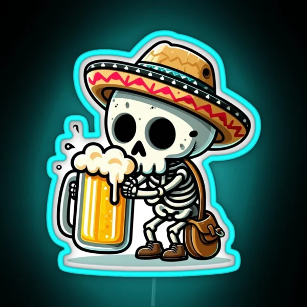 Cute Skeleton Holding A Beer With Mexican Hat RGB Neon Sign