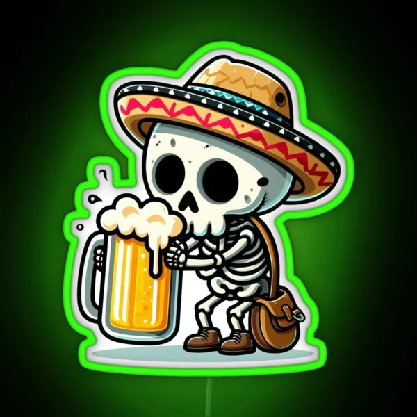 Cute Skeleton Holding A Beer With Mexican Hat RGB Neon Sign