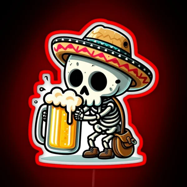 Cute Skeleton Holding A Beer With Mexican Hat RGB Neon Sign