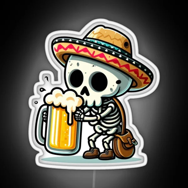 Cute Skeleton Holding A Beer With Mexican Hat RGB Neon Sign