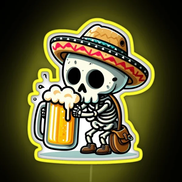 Cute Skeleton Holding A Beer With Mexican Hat RGB Neon Sign