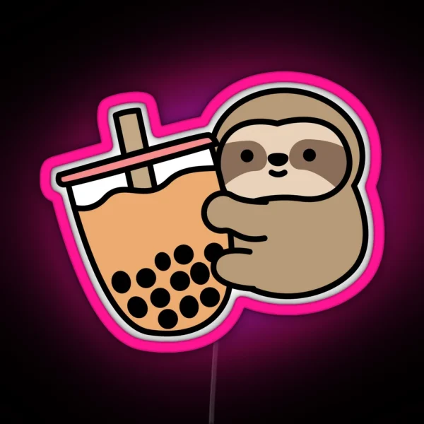 Cute Sloth Bubble Tea Kawaii Boba Milk Tea Happy Animal RGB Neon Sign