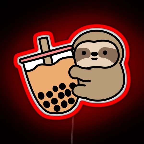 Cute Sloth Bubble Tea Kawaii Boba Milk Tea Happy Animal RGB Neon Sign