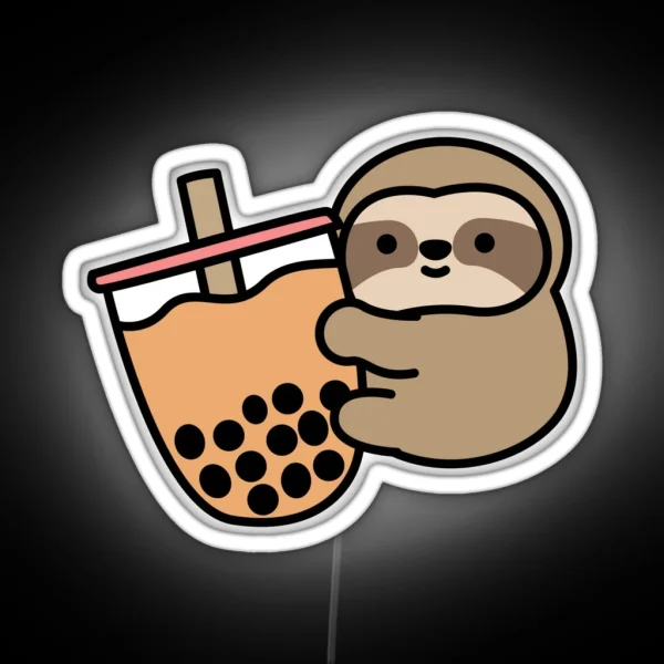 Cute Sloth Bubble Tea Kawaii Boba Milk Tea Happy Animal RGB Neon Sign