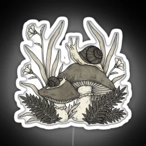 Cute Snails On Mushrooms Fungi Fern Slug Cottagecore Fairy Grunge Fairycore Witchcraft Woods Forestcore Mosscore Green Witch Therian Furry RGB Neon Sign