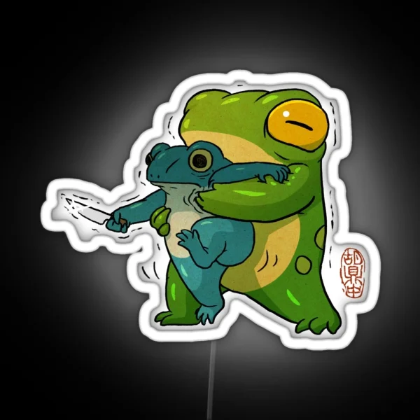 Cute Stabby Frog Being Held Back Let It Go Bro Artwork Asian Style RGB Neon Sign