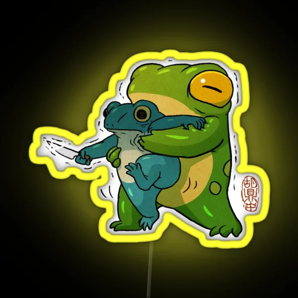 Cute Stabby Frog Being Held Back Let It Go Bro Artwork Asian Style RGB Neon Sign