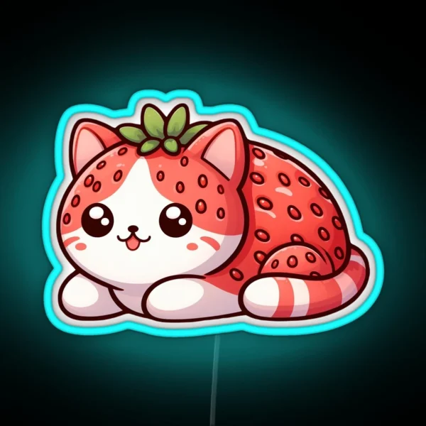 Cute Strawberry Kitty Kawaii RGB Neon Sign