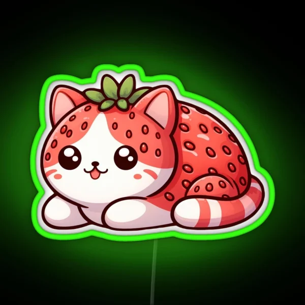 Cute Strawberry Kitty Kawaii RGB Neon Sign