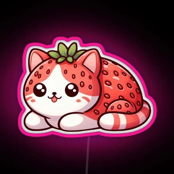 Cute Strawberry Kitty Kawaii RGB Neon Sign