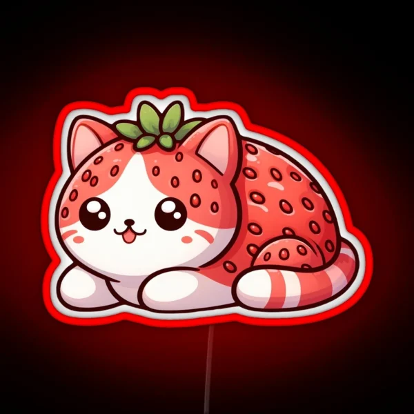 Cute Strawberry Kitty Kawaii RGB Neon Sign