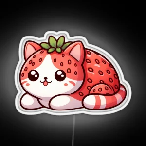 Cute Strawberry Kitty Kawaii RGB Neon Sign