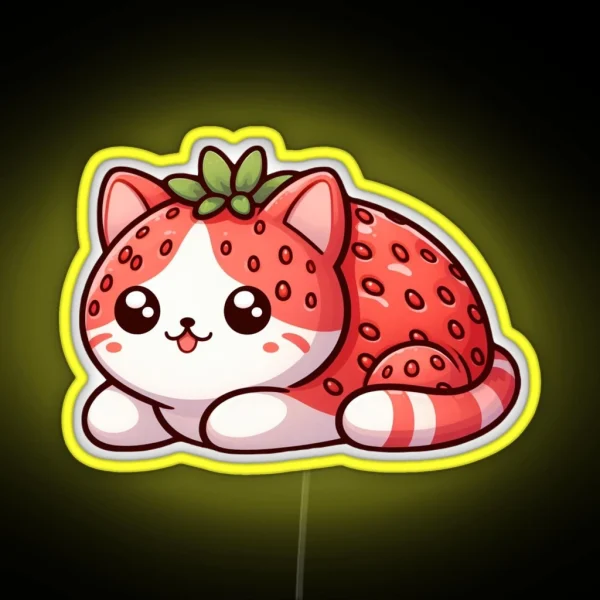 Cute Strawberry Kitty Kawaii RGB Neon Sign