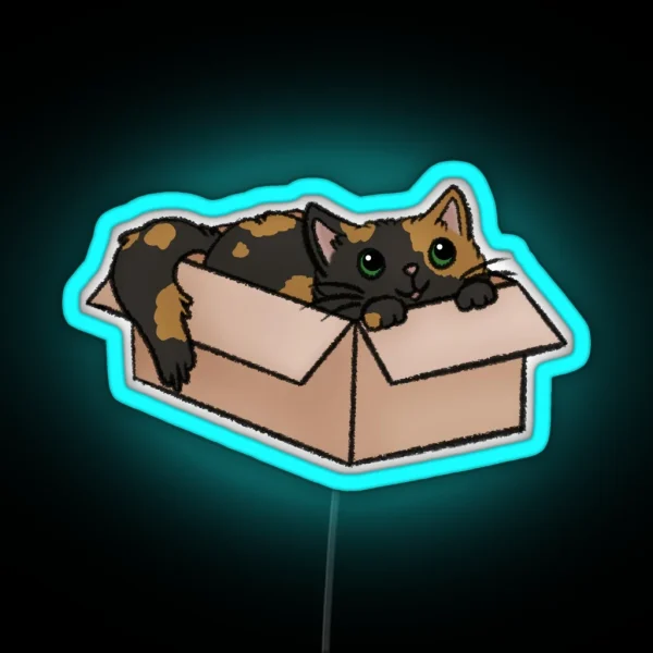 Cute Tortie Cat In A Box RGB Neon Sign