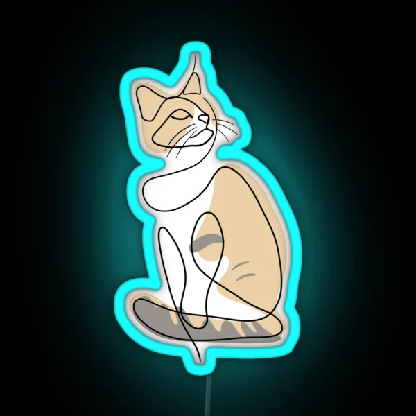 Cute Tri Color Cat Minimalist Line Art RGB Neon Sign