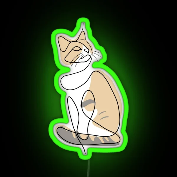 Cute Tri Color Cat Minimalist Line Art RGB Neon Sign