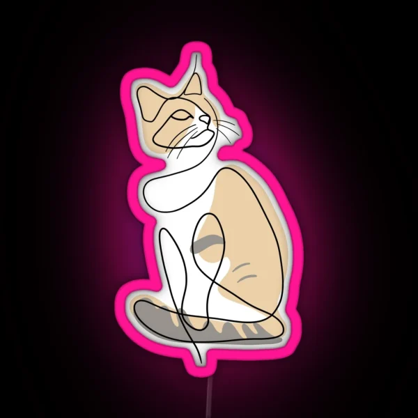 Cute Tri Color Cat Minimalist Line Art RGB Neon Sign
