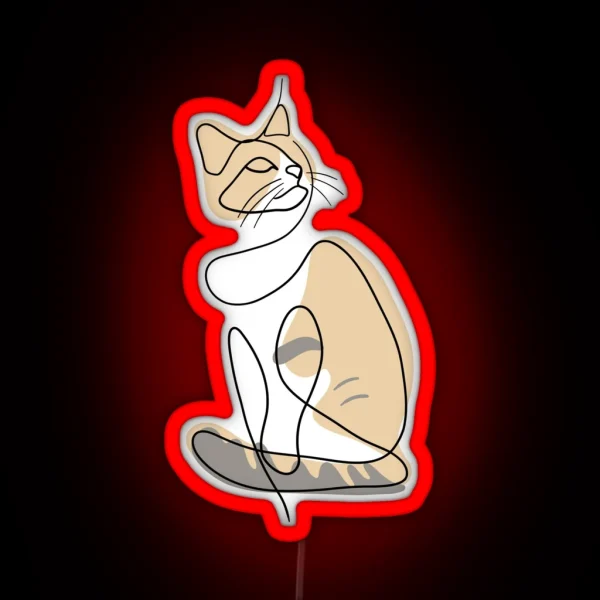 Cute Tri Color Cat Minimalist Line Art RGB Neon Sign